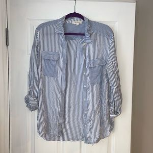 Vince Camuto striped blue and white button down with cuffed sleeves - size L